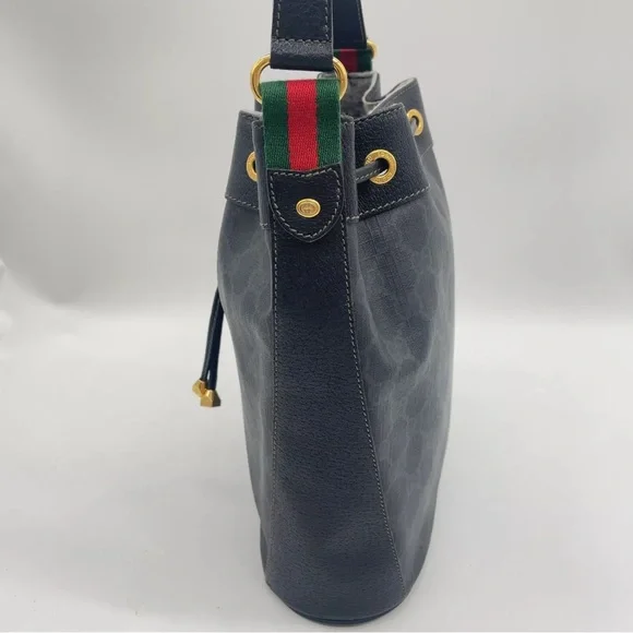Auth WEEKEND DEAL GUCCI GG Sherry Line PVC Leather Black Drawstring Shoulder Bag - Picture 6 of 17